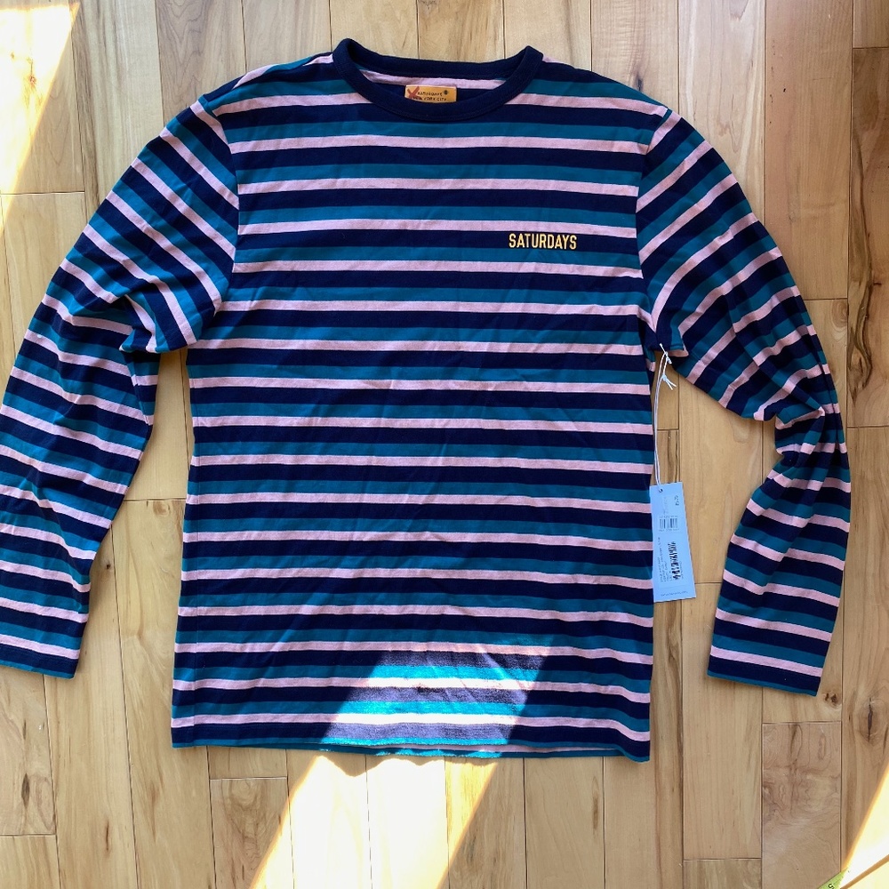 NWT Saturdays alek‎ stripe l/s tee navy